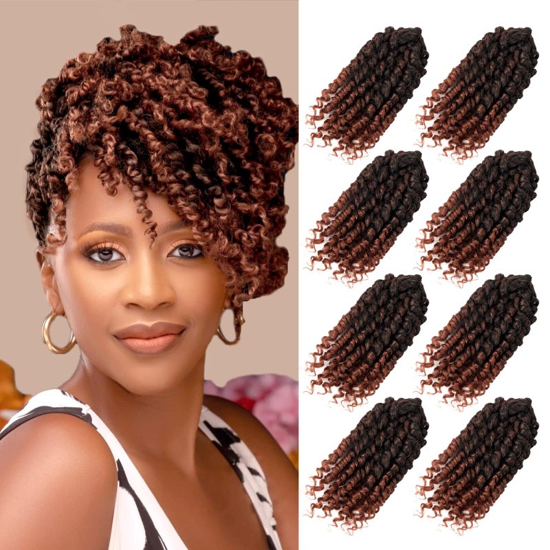 Bileaf Short Passion Twist Hair 6 Inch Pretwisted Passion Twist Crochet Hair 8 Packs Pre Looped Crochet Passion Twist Braiding Crochet Hair for Women and Kids Bohemian Synthetic Hair Extensions T350